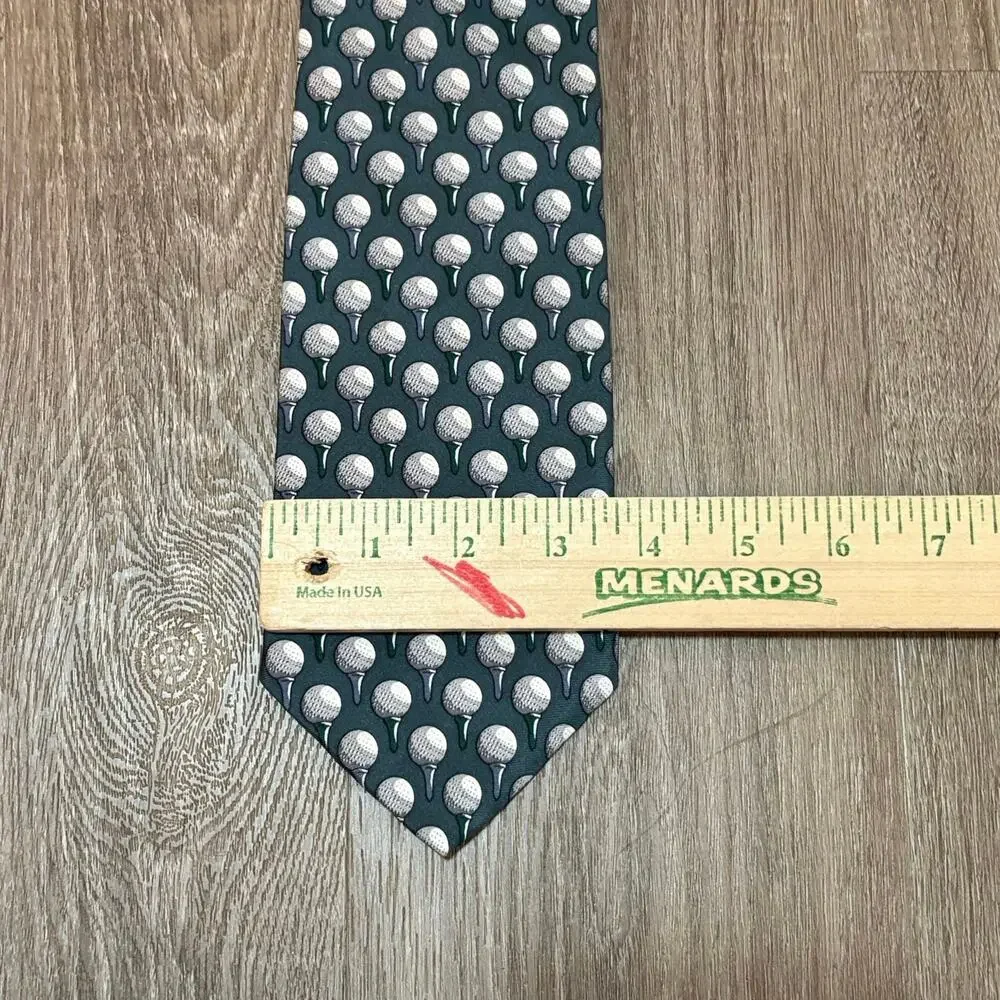 Saint Andrews Golf Necktie Golf Ball Tee Print Novelty Tie Green Silk Blend
